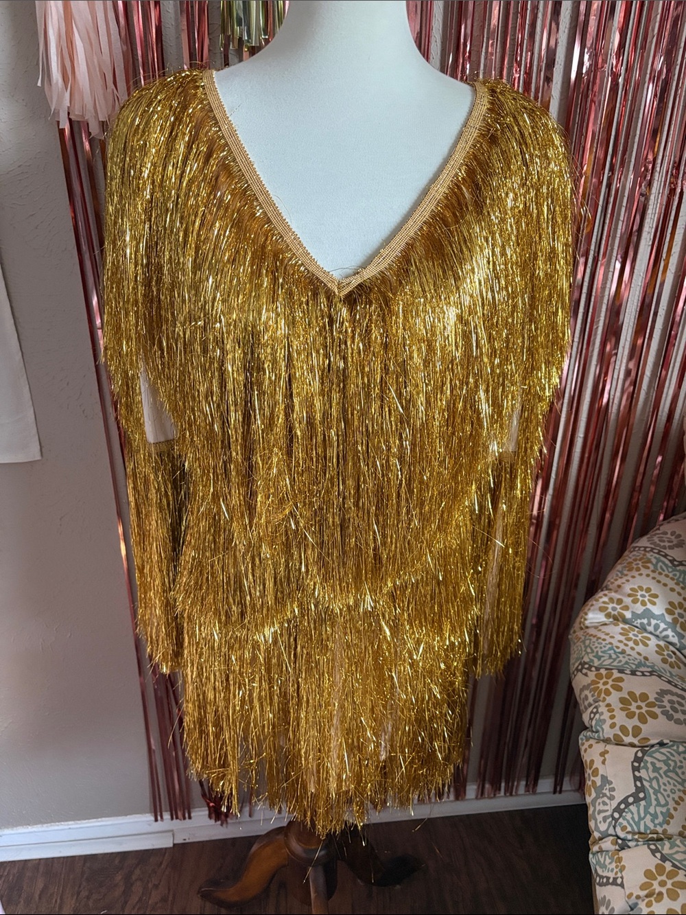 Gold Metallic Fringe Party Dress